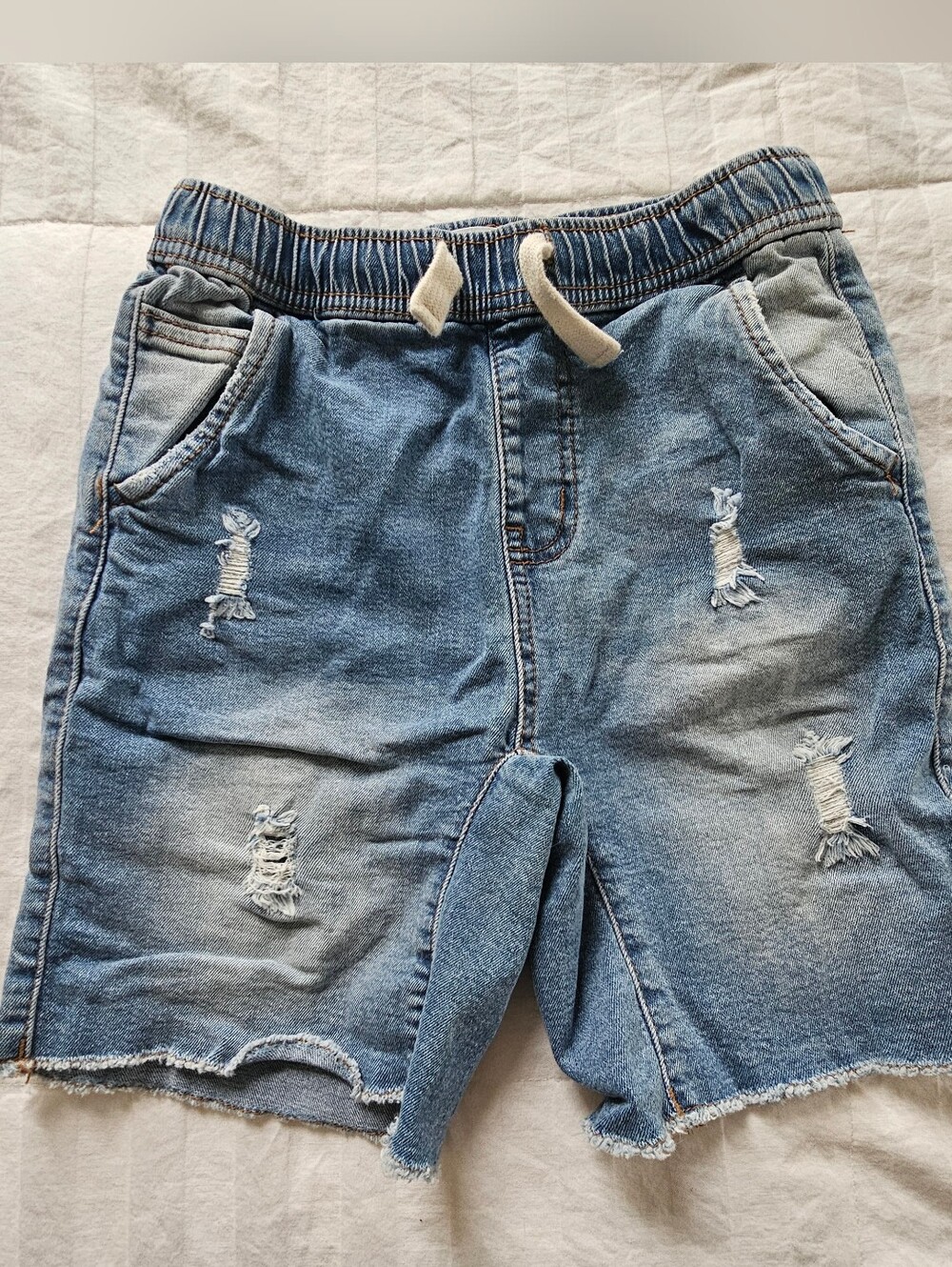 Cotton On Boys Distressed Pull-On Denim Shorts In Light Blue, Size 7